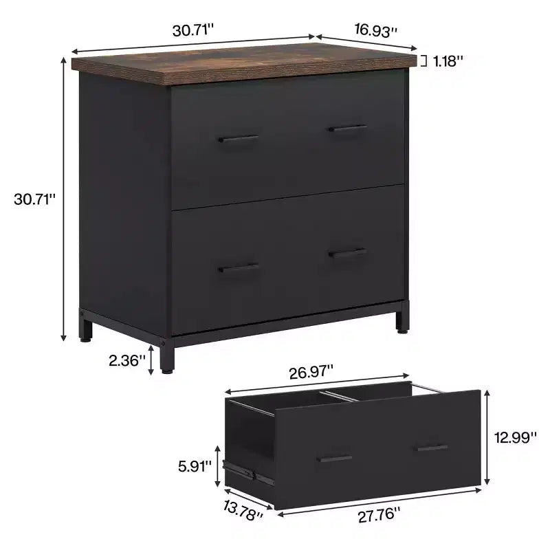 Classificatore laterale nero a 2 cassetti, per 1-2 persone