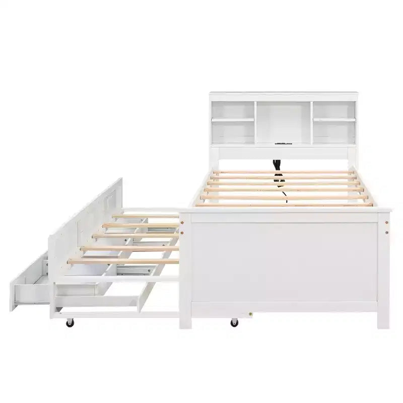 Letto a piattaforma grigio/bianco con testiera contenitore e USB, singolo/una piazza e mezza, per 1-2 persone