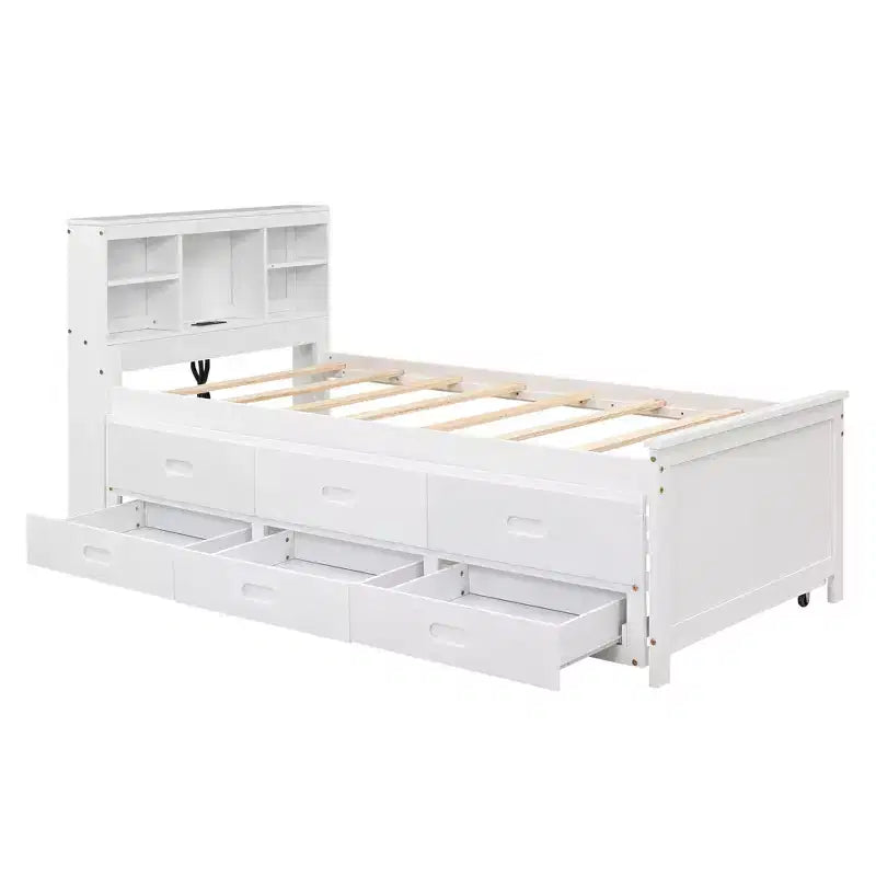 Letto a piattaforma grigio/bianco con testiera contenitore e USB, singolo/una piazza e mezza, per 1-2 persone