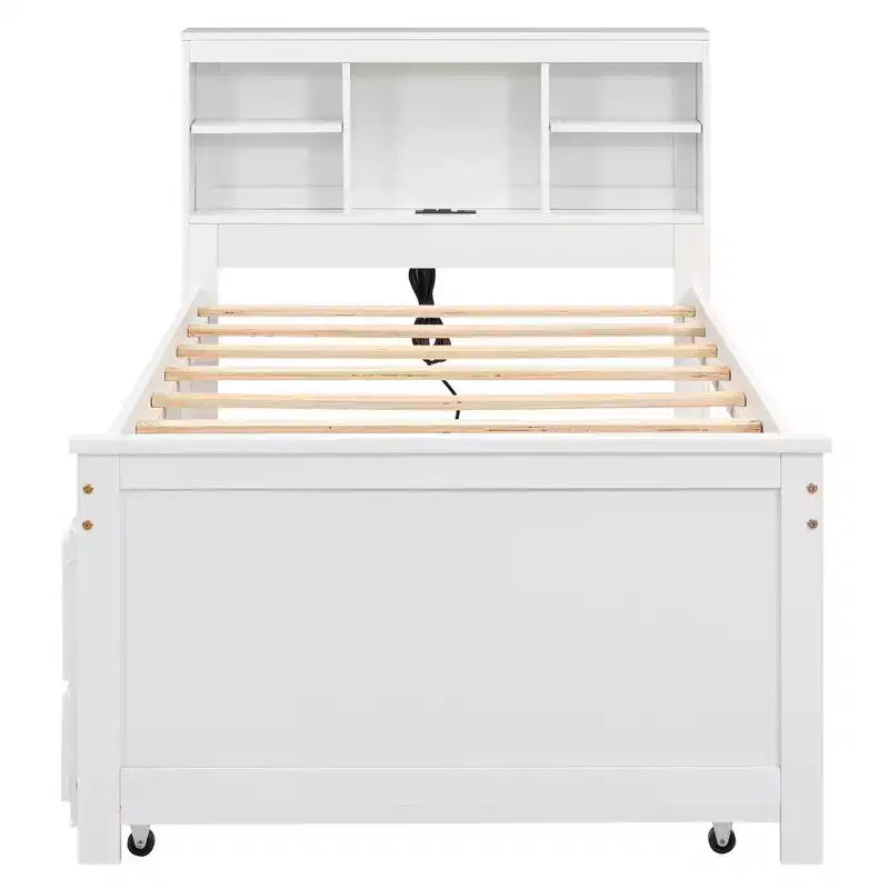 Letto a piattaforma grigio/bianco con testiera contenitore e USB, singolo/una piazza e mezza, per 1-2 persone