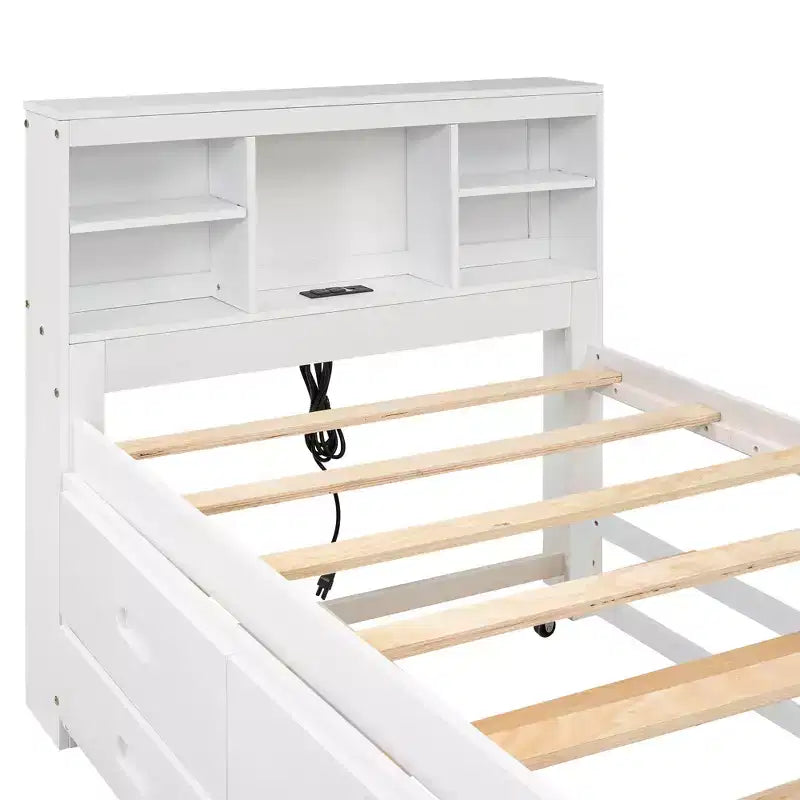 Letto a piattaforma grigio/bianco con testiera contenitore e USB, singolo/una piazza e mezza, per 1-2 persone