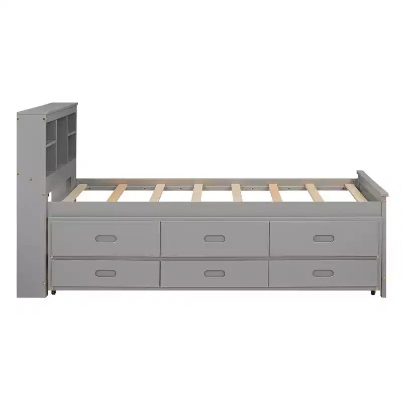 Letto a piattaforma grigio/bianco con testiera contenitore e USB, singolo/una piazza e mezza, per 1-2 persone