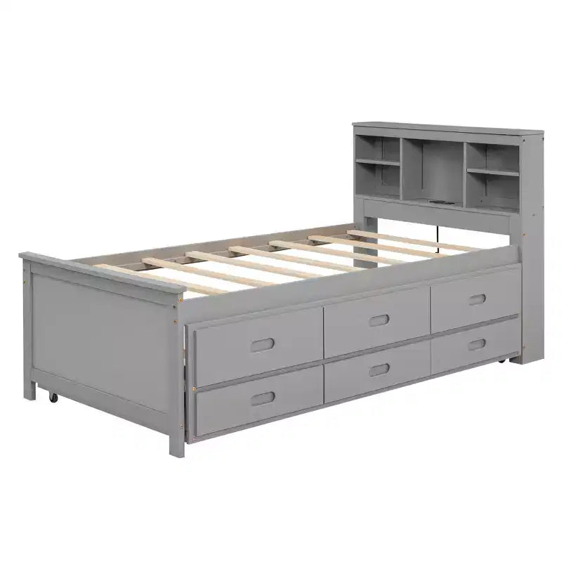 Letto a piattaforma grigio/bianco con testiera contenitore e USB, singolo/una piazza e mezza, per 1-2 persone