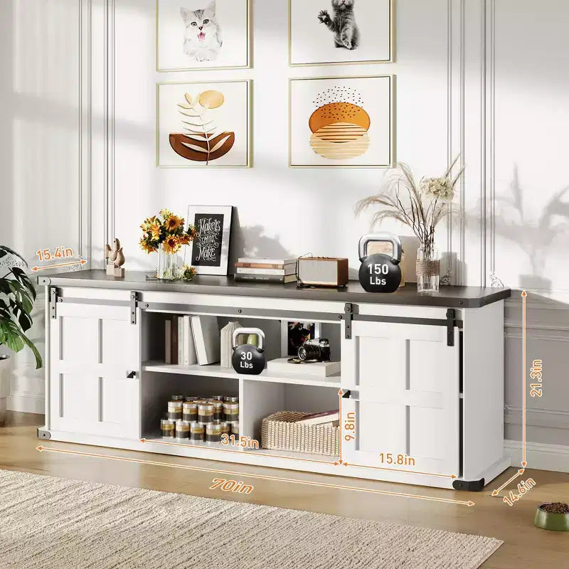 Mobile TV rustico da 70" – Nero/Nero+Bianco/Grigio chiaro/Grigio legno, Adatto a TV fino a 80"