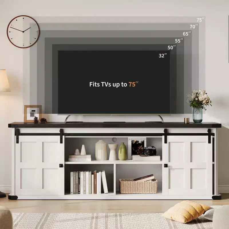 Mobile TV rustico da 70" – Nero/Nero+Bianco/Grigio chiaro/Grigio legno, Adatto a TV fino a 80"