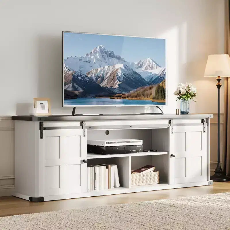 Mobile TV rustico da 70" – Nero/Nero+Bianco/Grigio chiaro/Grigio legno, Adatto a TV fino a 80"