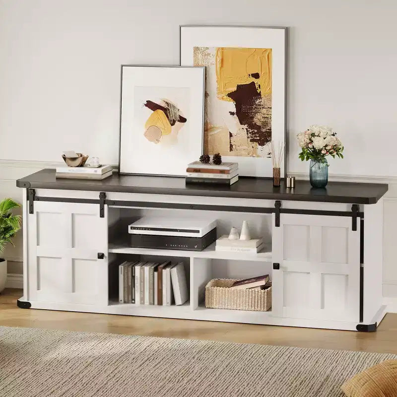 Mobile TV rustico da 70" – Nero/Nero+Bianco/Grigio chiaro/Grigio legno, Adatto a TV fino a 80"