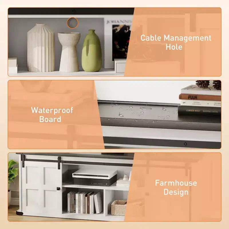 Mobile TV rustico da 70" – Nero/Nero+Bianco/Grigio chiaro/Grigio legno, Adatto a TV fino a 80"