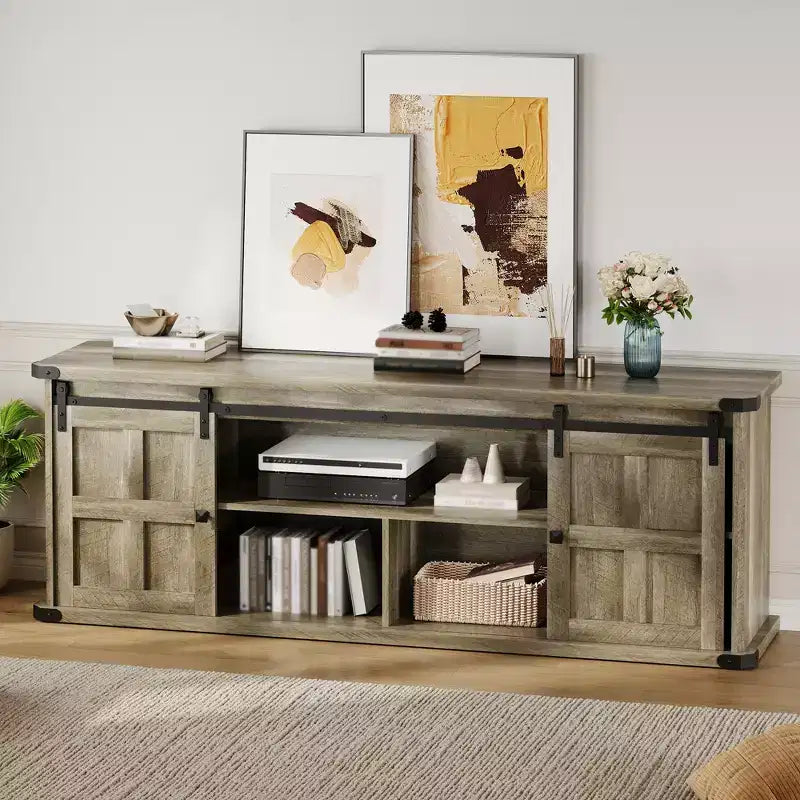 Mobile TV rustico da 70" – Nero/Nero+Bianco/Grigio chiaro/Grigio legno, Adatto a TV fino a 80"
