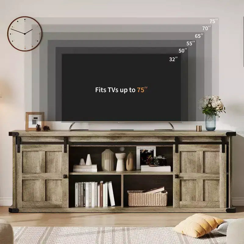 Mobile TV rustico da 70" – Nero/Nero+Bianco/Grigio chiaro/Grigio legno, Adatto a TV fino a 80"