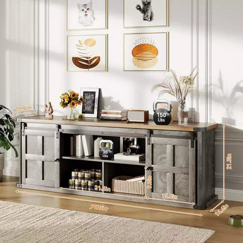 Mobile TV rustico da 70" – Nero/Nero+Bianco/Grigio chiaro/Grigio legno, Adatto a TV fino a 80"