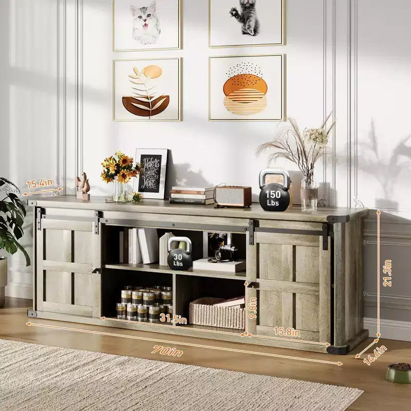Mobile TV rustico da 70" – Nero/Nero+Bianco/Grigio chiaro/Grigio legno, Adatto a TV fino a 80"