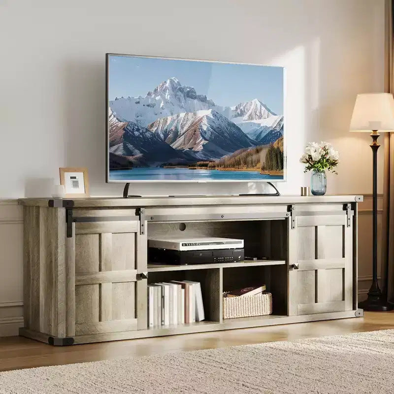 Mobile TV rustico da 70" – Nero/Nero+Bianco/Grigio chiaro/Grigio legno, Adatto a TV fino a 80"