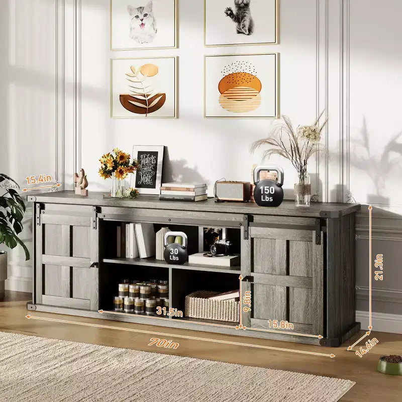 Mobile TV rustico da 70" – Nero/Nero+Bianco/Grigio chiaro/Grigio legno, Adatto a TV fino a 80"