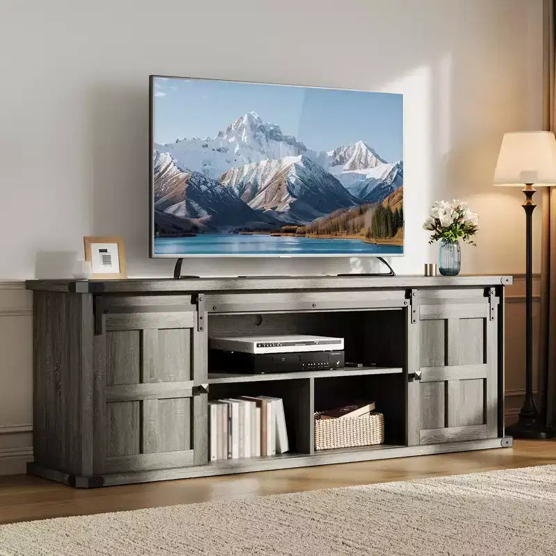 Mobile TV rustico da 70" – Nero/Nero+Bianco/Grigio chiaro/Grigio legno, Adatto a TV fino a 80"