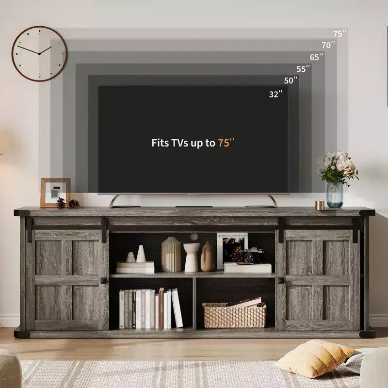 Mobile TV rustico da 70" – Nero/Nero+Bianco/Grigio chiaro/Grigio legno, Adatto a TV fino a 80"