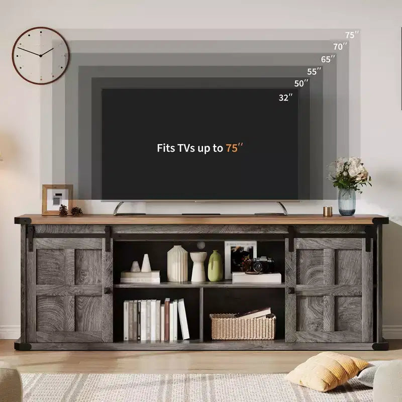 Mobile TV rustico da 70" – Nero/Nero+Bianco/Grigio chiaro/Grigio legno, Adatto a TV fino a 80"