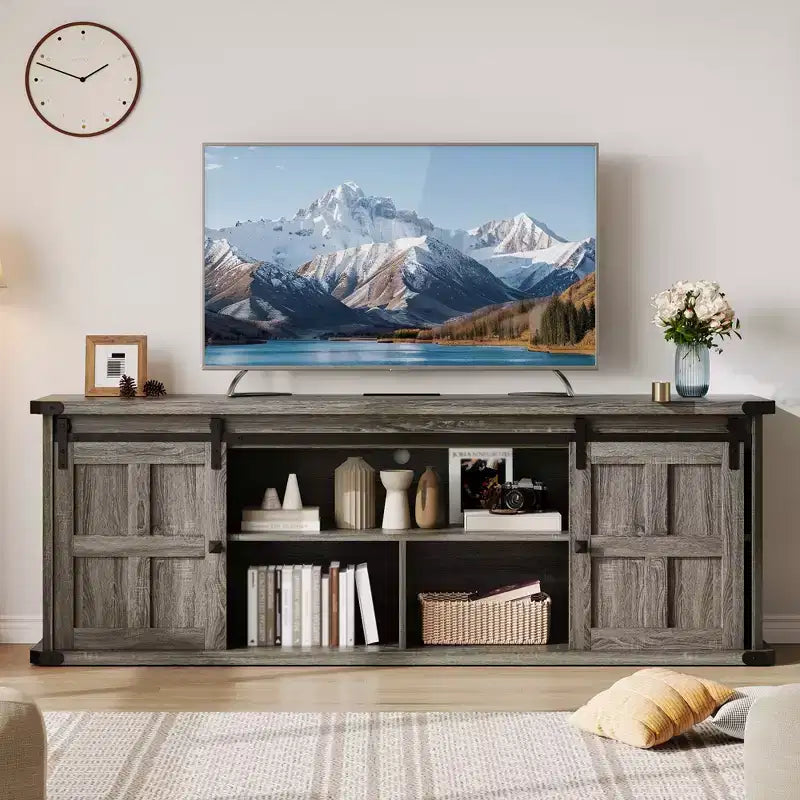 Mobile TV rustico da 70" – Nero/Nero+Bianco/Grigio chiaro/Grigio legno, Adatto a TV fino a 80"
