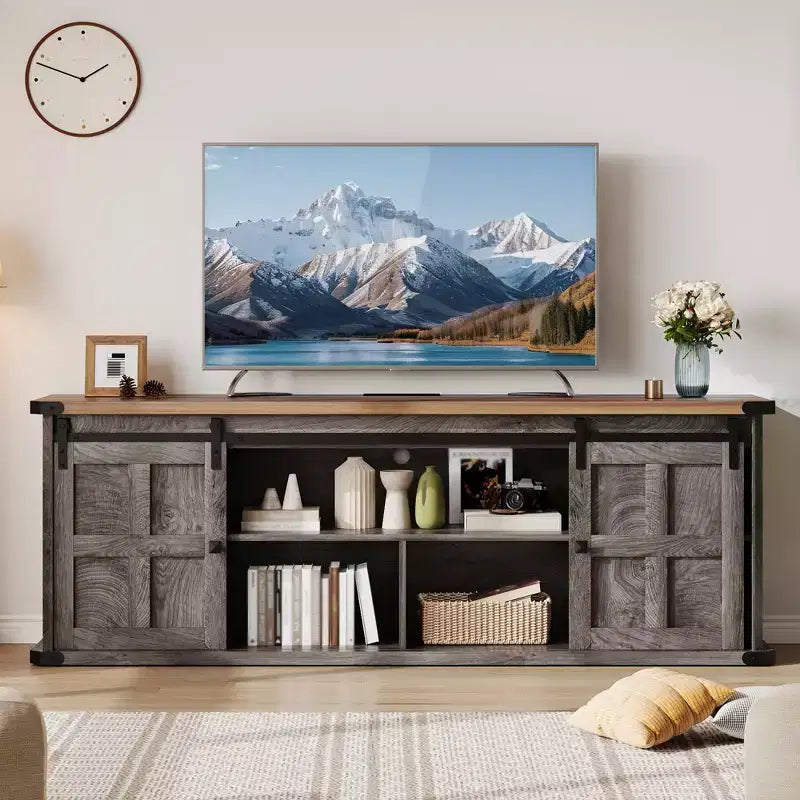 Mobile TV rustico da 70" – Nero/Nero+Bianco/Grigio chiaro/Grigio legno, Adatto a TV fino a 80"
