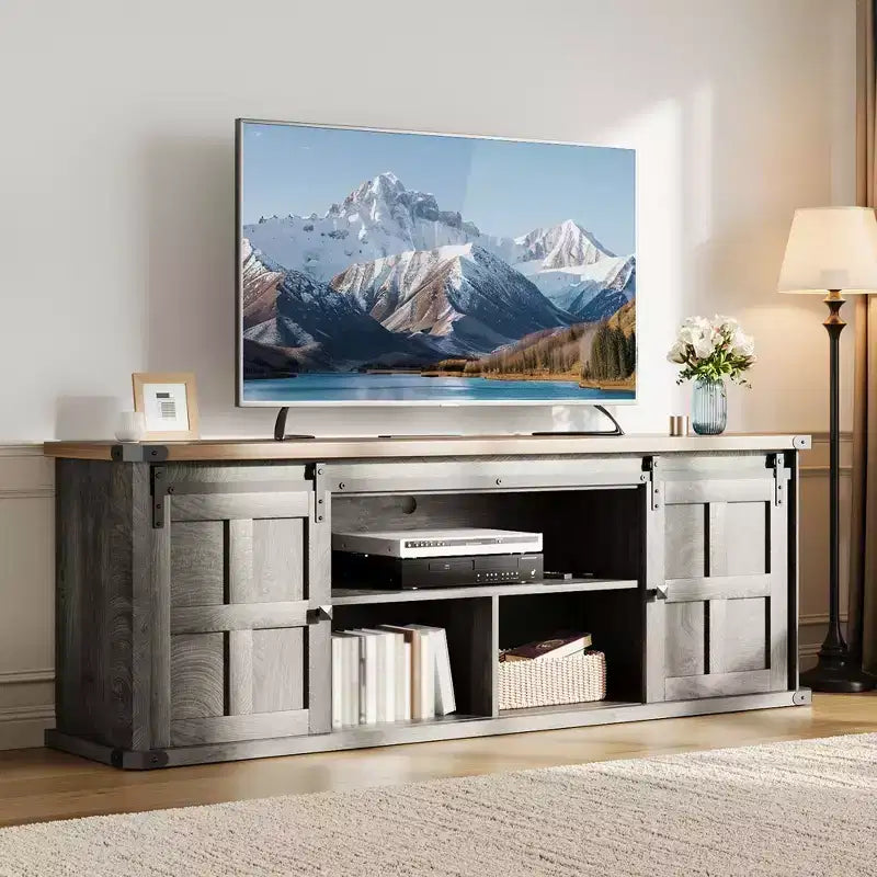 Mobile TV rustico da 70" – Nero/Nero+Bianco/Grigio chiaro/Grigio legno, Adatto a TV fino a 80"