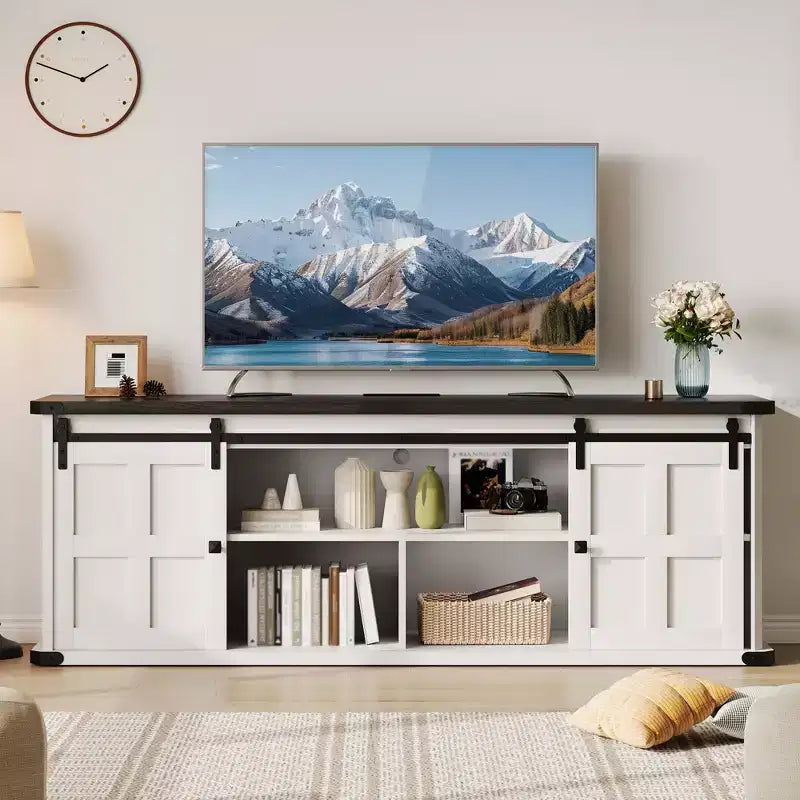 Mobile TV rustico da 70" – Nero/Nero+Bianco/Grigio chiaro/Grigio legno, Adatto a TV fino a 80"