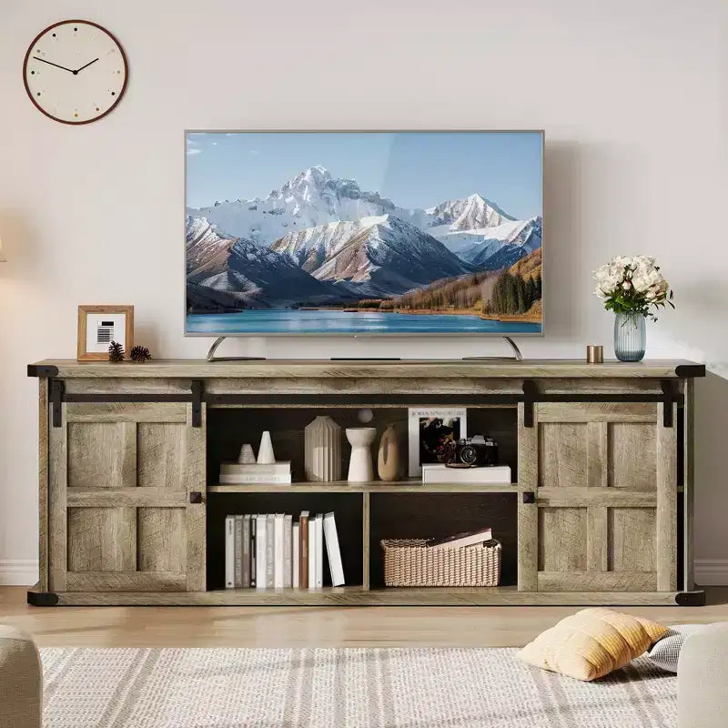 Mobile TV rustico da 70" – Nero/Nero+Bianco/Grigio chiaro/Grigio legno, Adatto a TV fino a 80"