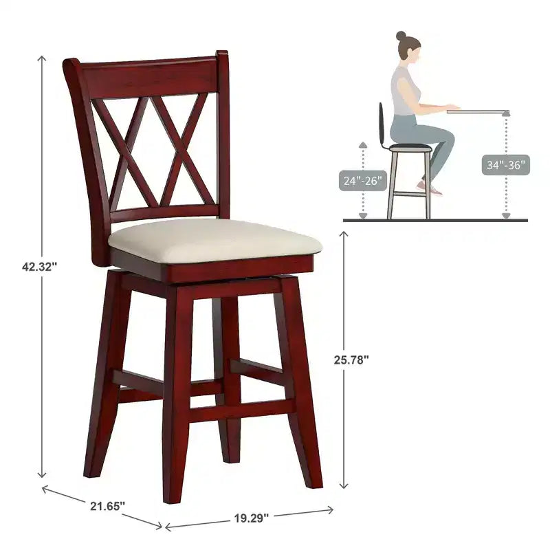 Sgabello da bancone con schienale a X anticato grigio/bianco/rosso bacca, senza braccioli, 1 posto