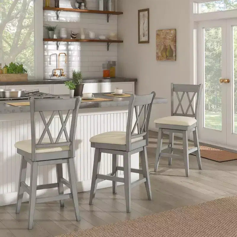 Sgabello da bancone con schienale a X anticato grigio/bianco/rosso bacca, senza braccioli, 1 posto