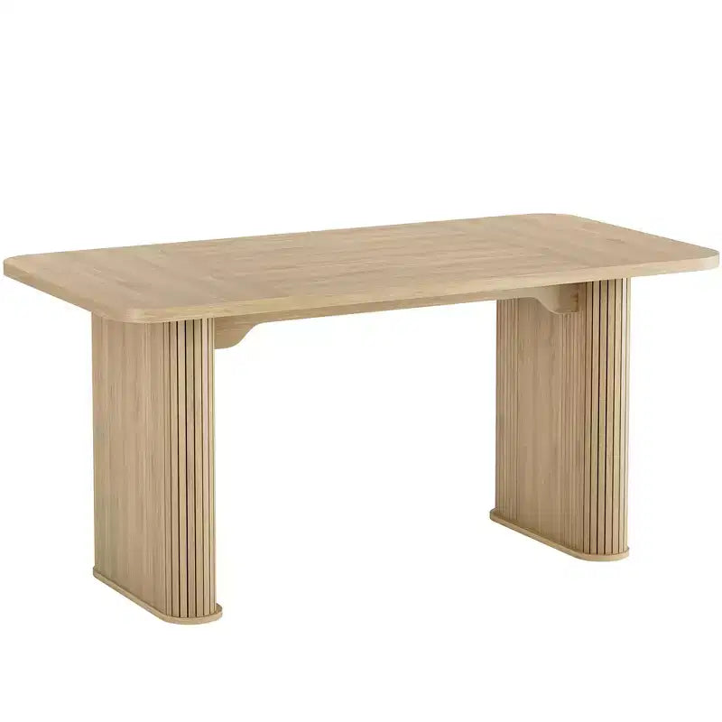 Tavolo da pranzo rettangolare marrone/naturale/noce, doppio piedistallo, 6-8 posti