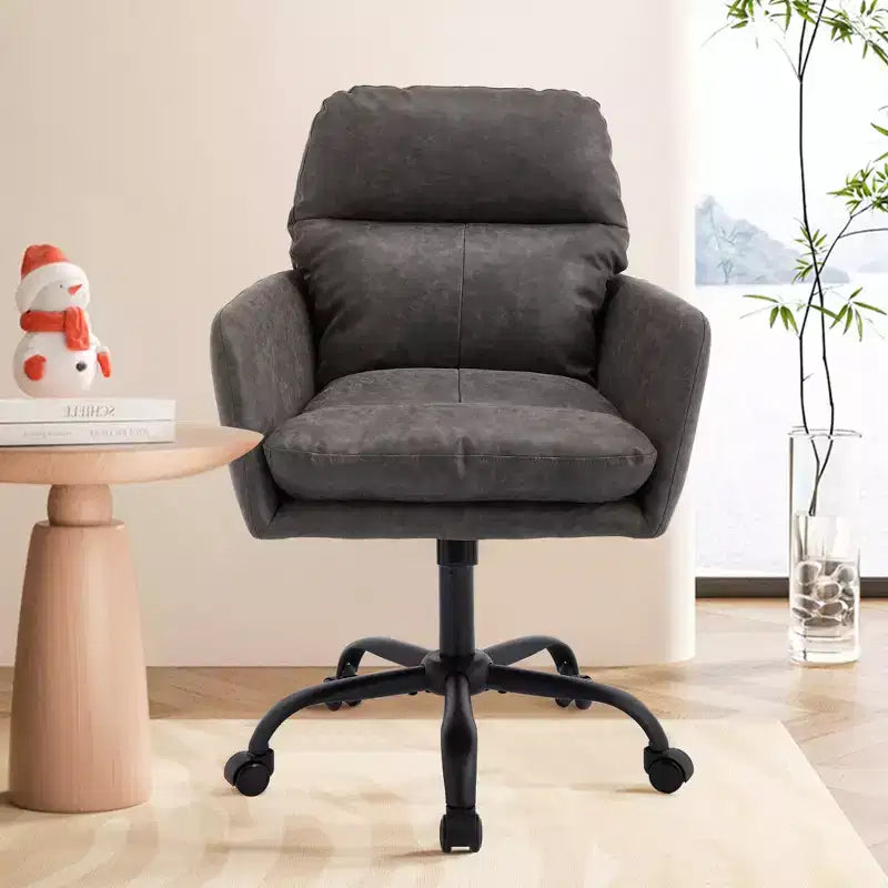 Sedia da Ufficio in Ecopelle, Altezza Regolabile, Braccioli Fissi – Nero/Marrone/Grigio/Verde/Rosa/Bianco, Posti a Sedere: 1