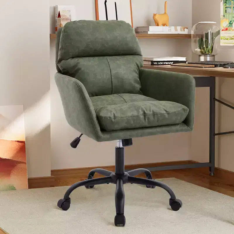 Sedia da Ufficio in Ecopelle, Altezza Regolabile, Braccioli Fissi – Nero/Marrone/Grigio/Verde/Rosa/Bianco, Posti a Sedere: 1