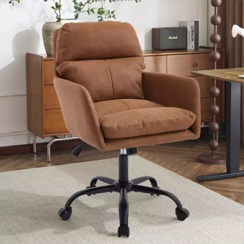 Sedia da Ufficio in Ecopelle, Altezza Regolabile, Braccioli Fissi – Nero/Marrone/Grigio/Verde/Rosa/Bianco, Posti a Sedere: 1