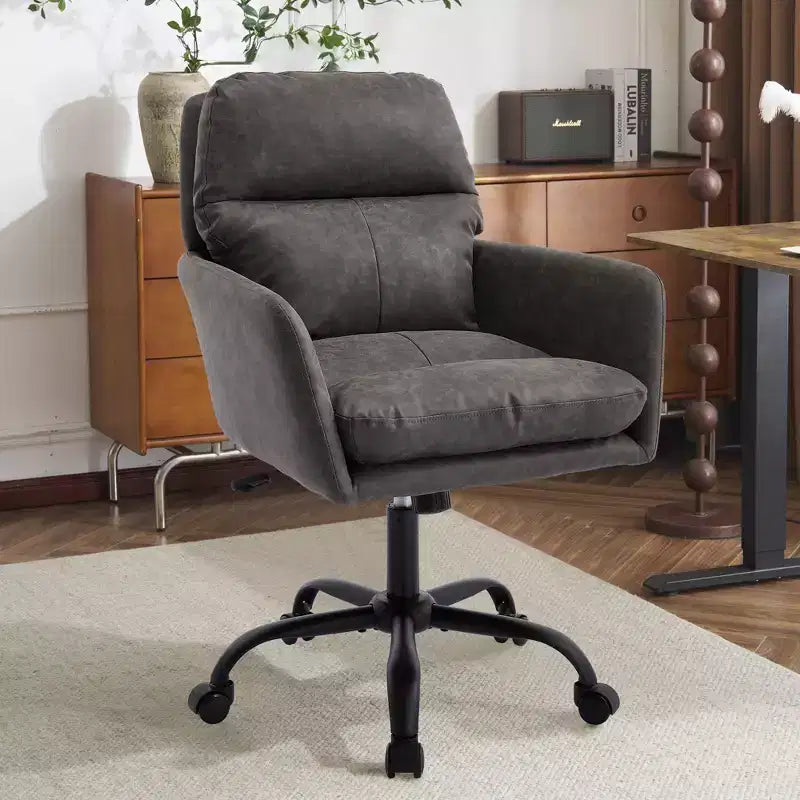 Sedia da Ufficio in Ecopelle, Altezza Regolabile, Braccioli Fissi – Nero/Marrone/Grigio/Verde/Rosa/Bianco, Posti a Sedere: 1