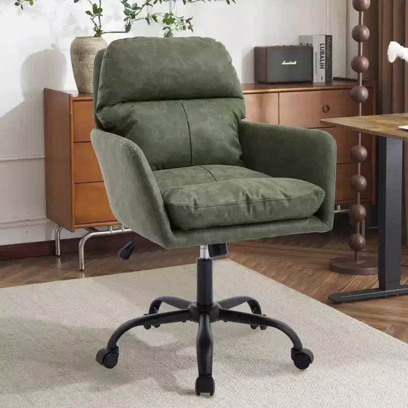 Sedia da Ufficio in Ecopelle, Altezza Regolabile, Braccioli Fissi – Nero/Marrone/Grigio/Verde/Rosa/Bianco, Posti a Sedere: 1