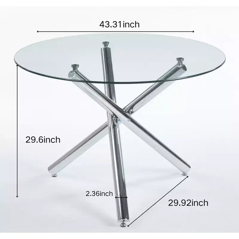 5-Piece Mid-Century Dining Set with Glass Table Top and Metal Legs for 4-6 People, Also Functions as Coffee Table