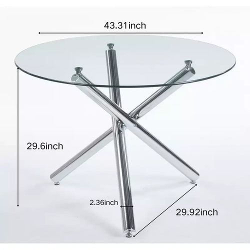 5-Piece Mid-Century Dining Set with Glass Table Top and Metal Legs for 4-6 People, Also Functions as Coffee Table