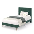 Modern Corduroy Upholstered Platform Bed Frame with Headboard  Sturdy Metal & Wooden Slats, Noise-Free, Low Profile