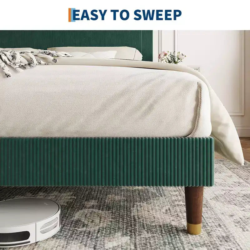 Struttura letto a piattaforma imbottita in velluto a coste con testiera – Beige/Verde/Marrone/Nero, da singolo a king size, per 1–2 persone