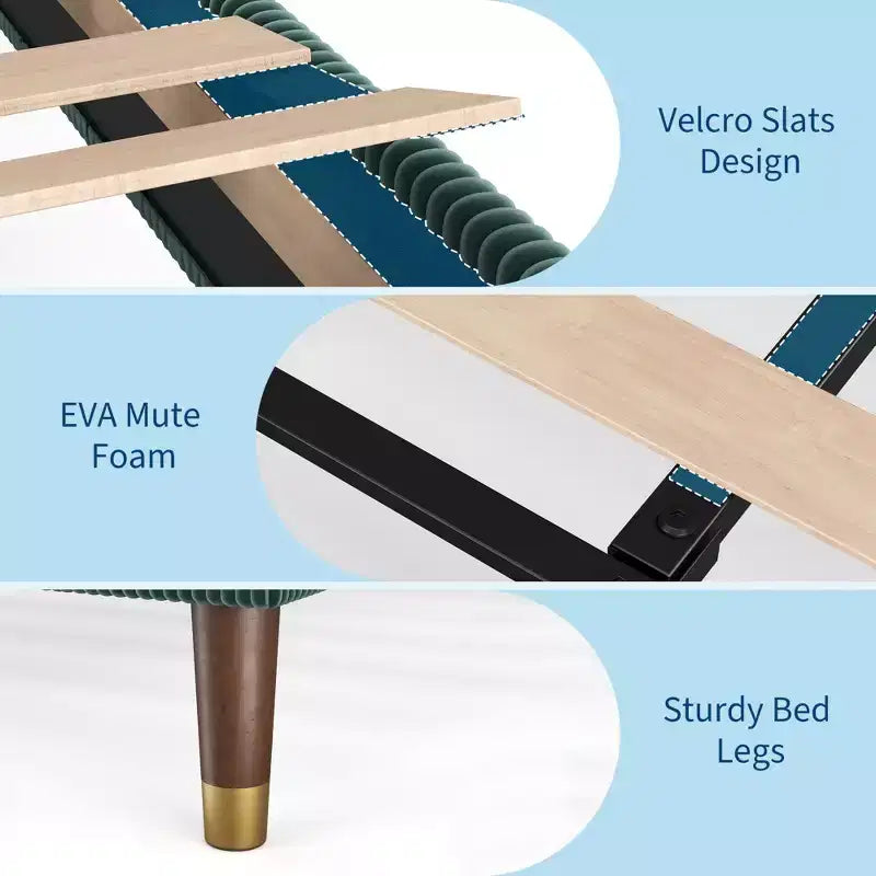 Struttura letto a piattaforma imbottita in velluto a coste con testiera – Beige/Verde/Marrone/Nero, da singolo a king size, per 1–2 persone