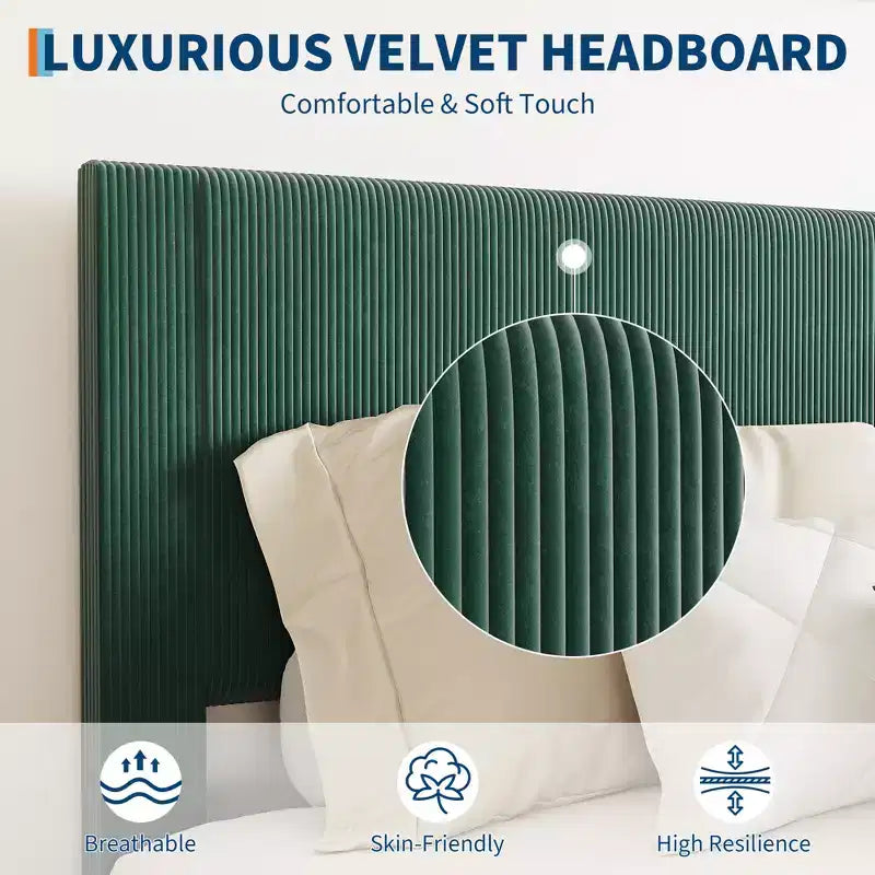Struttura letto a piattaforma imbottita in velluto a coste con testiera – Beige/Verde/Marrone/Nero, da singolo a king size, per 1–2 persone
