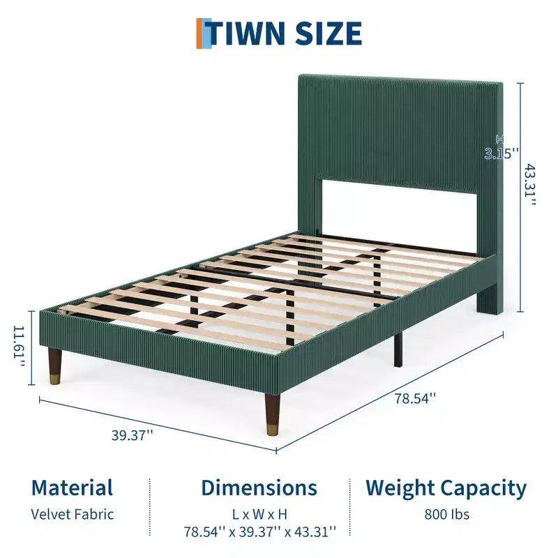Struttura letto a piattaforma imbottita in velluto a coste con testiera – Beige/Verde/Marrone/Nero, da singolo a king size, per 1–2 persone