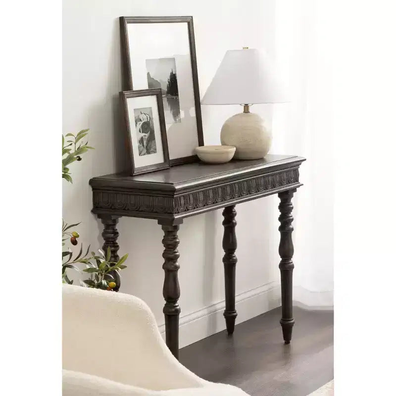 Consolle marrone scuro e nero, legno, montaggio a 1 persona