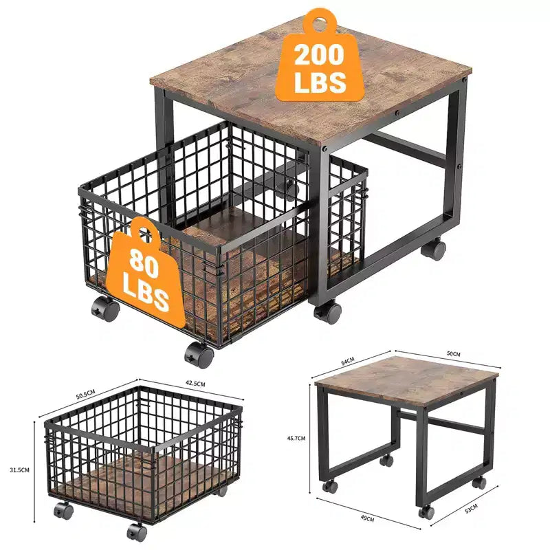 Supporto per mini frigo in metallo nero con ruote e cassetto, carrello per 1