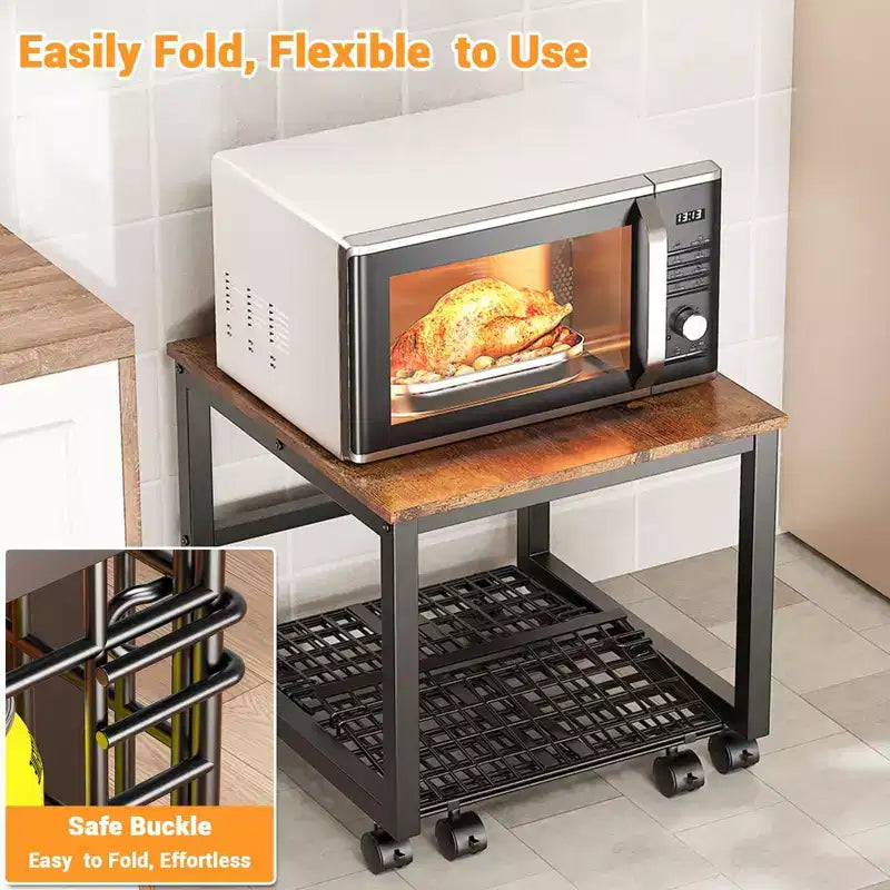 Supporto per mini frigo in metallo nero con ruote e cassetto, carrello per 1