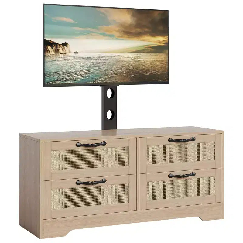 Mobile TV a 4 cassetti con supporto regolabile | Nero e legno naturale | Adatto a TV fino a 70" | 2 colori