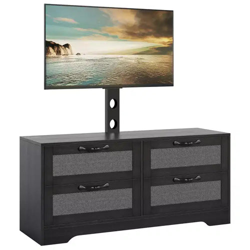 Mobile TV a 4 cassetti con supporto regolabile | Nero e legno naturale | Adatto a TV fino a 70" | 2 colori