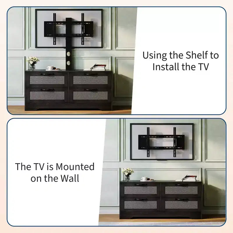 Mobile TV a 4 cassetti con supporto regolabile | Nero e legno naturale | Adatto a TV fino a 70" | 2 colori