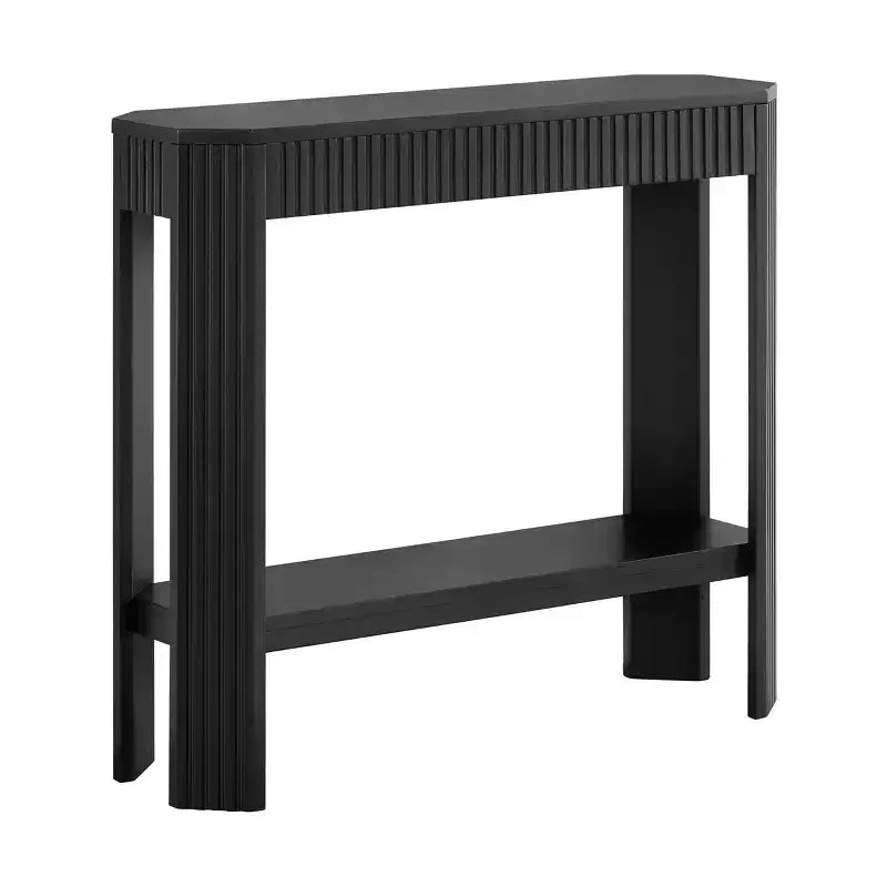 Consolle stretta con scanalature Nera/Marrone, 2 ripiani, 1 persona