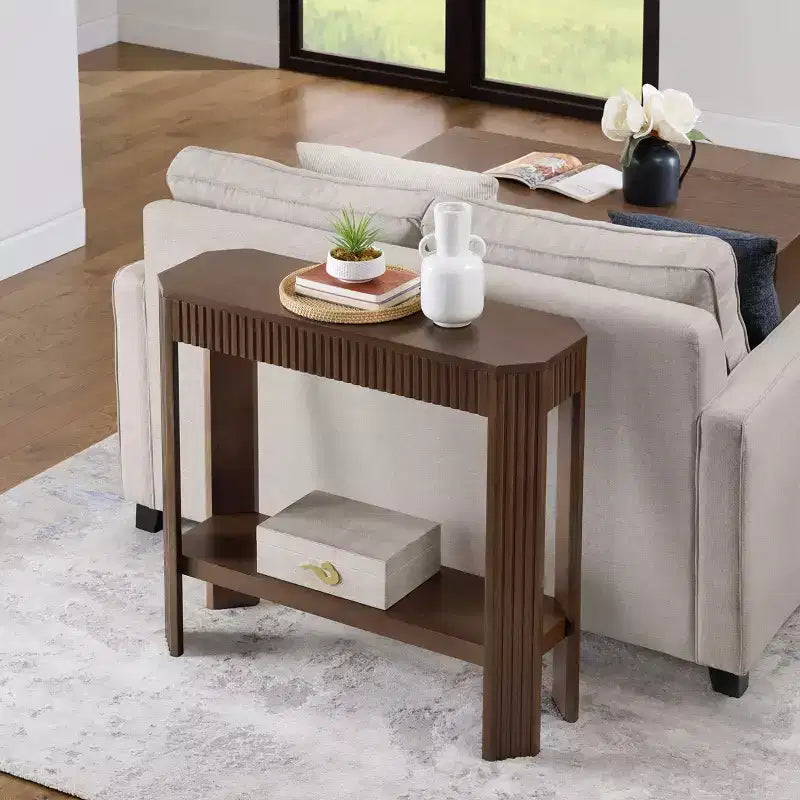 Consolle stretta con scanalature Nera/Marrone, 2 ripiani, 1 persona