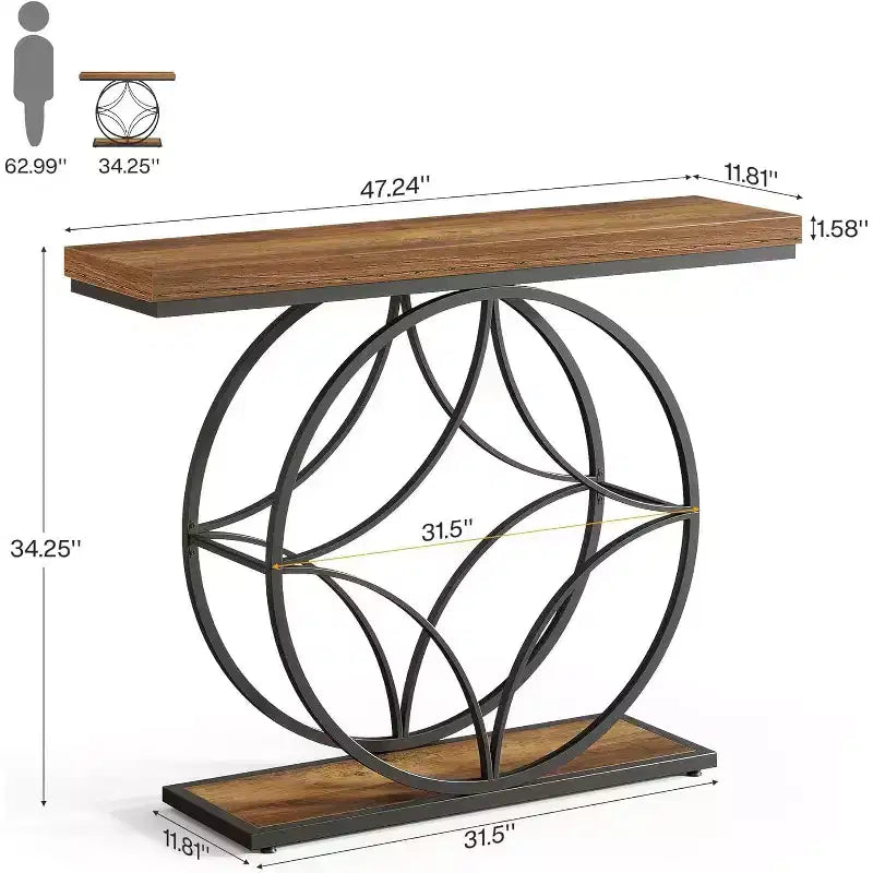 Tavolo Consolle Rustico Marrone a 2 Livelli, Stile Industriale, 119 cm
